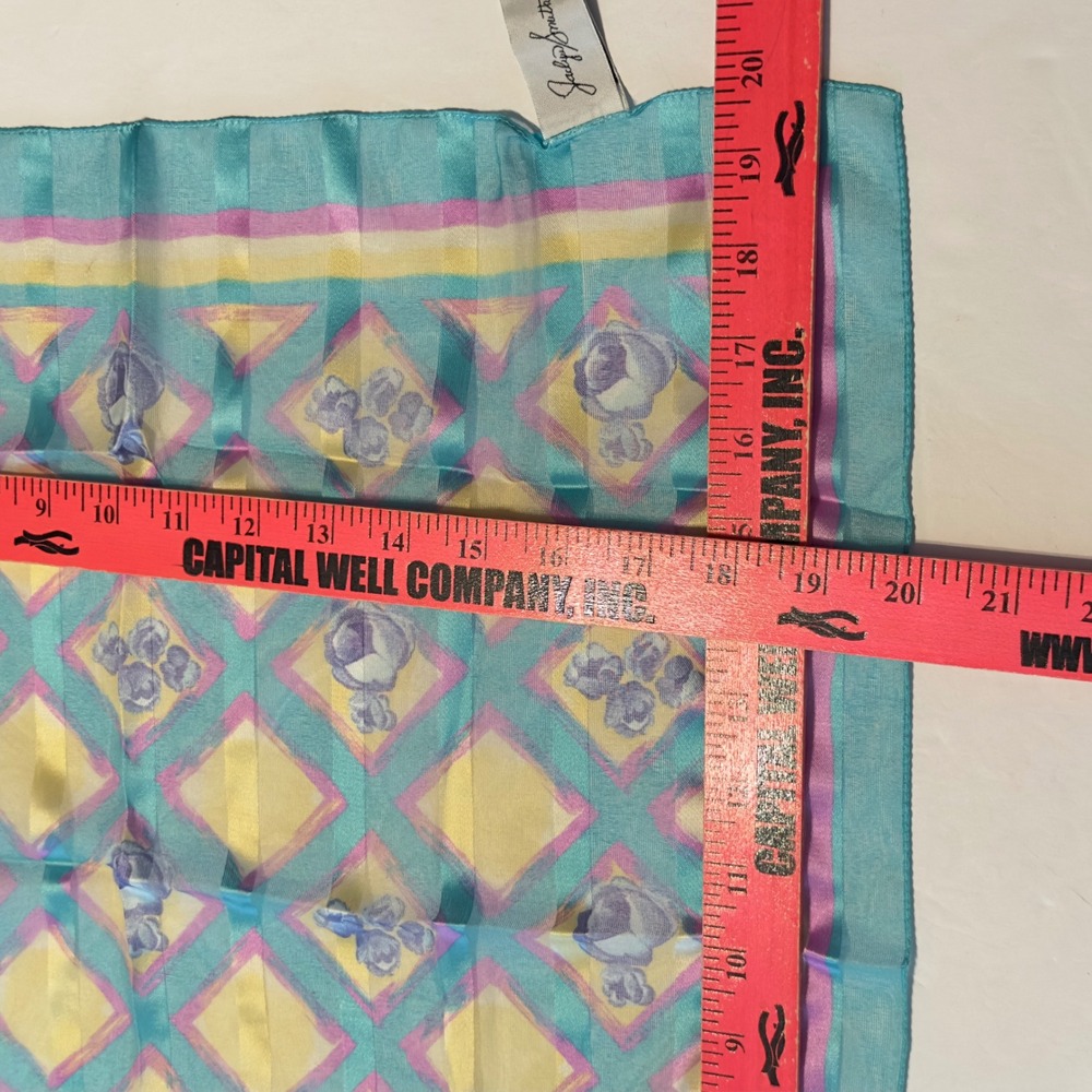 Jaclyn Smith Vintage Made in Italy Turquoise Floral Diamond Square Scarf 90s - Picture 6 of 7
